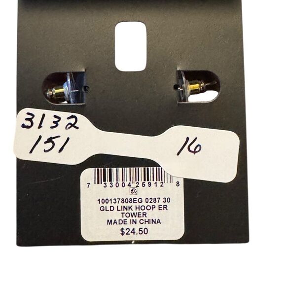 Alfani Gold Link Hoop Burgundy Earrings - Picture 3 of 4